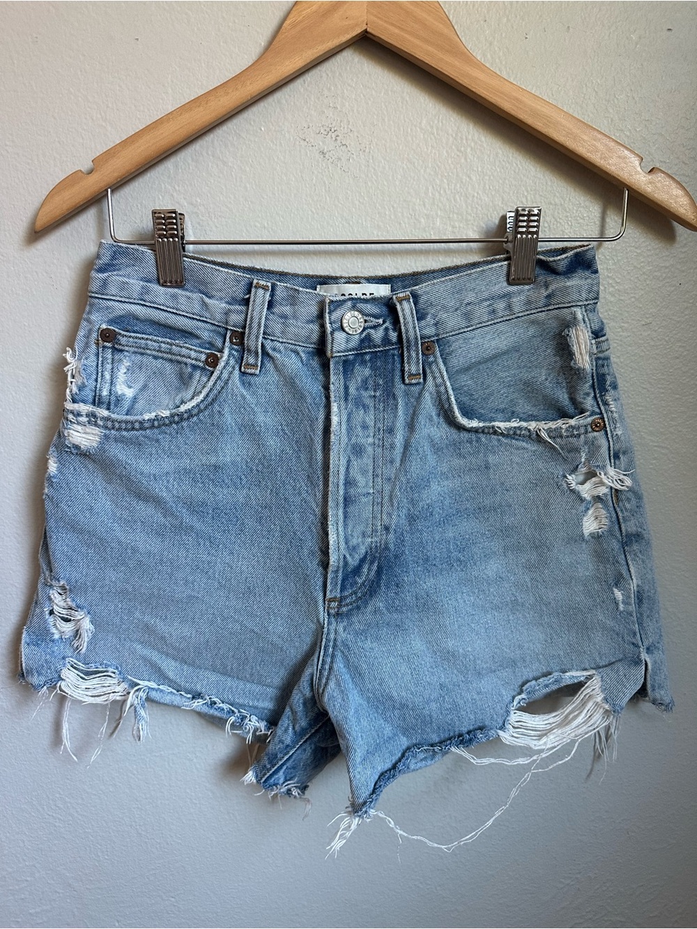 AGOLDE Dee High Rise Distressed Denim Shorts 25